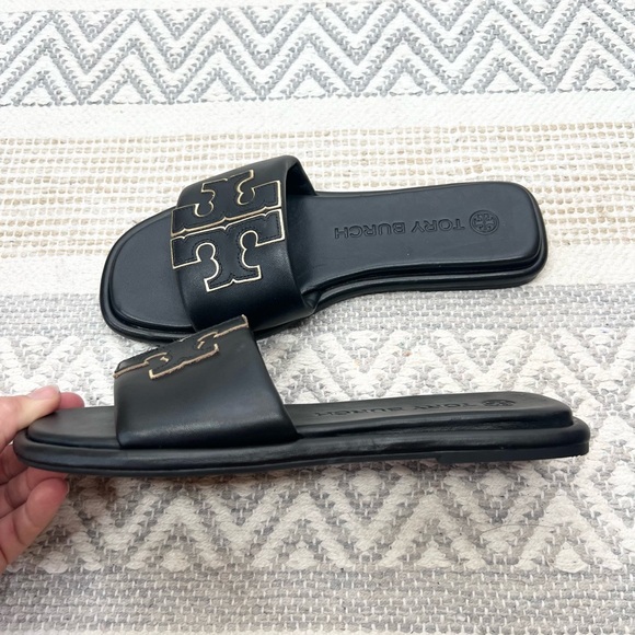 Tory Burch Black Sandals with Gold Accents - Picture 6 of 7